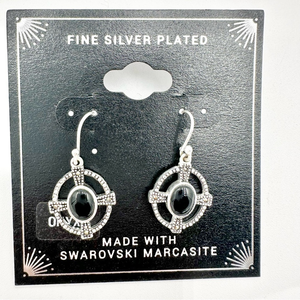 Fine Silver Plated Made with Swarovski Marcasite Earrings